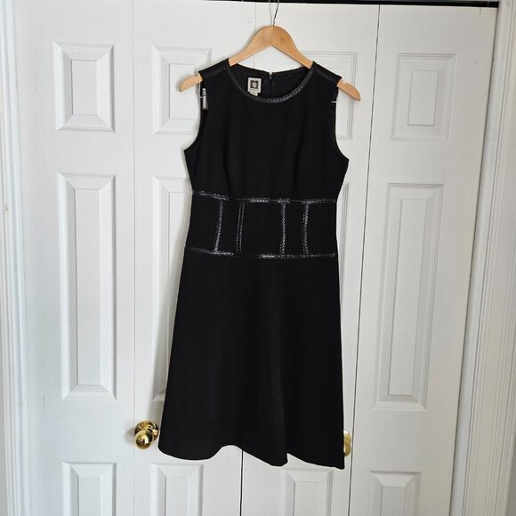 Anne Klein Black Fit & Flare Dress with Faux Leather Accents - Size 6 - Picture 6 of 6